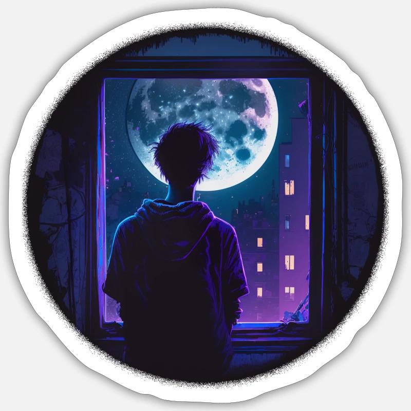 Garçon de lune - Sticker taille S (10 x 10 cm) - blanc mat