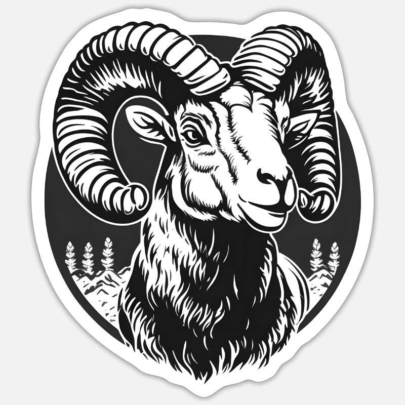 Schafs Bock - Sticker Größe S (10 x 10 cm) - Mattweiß