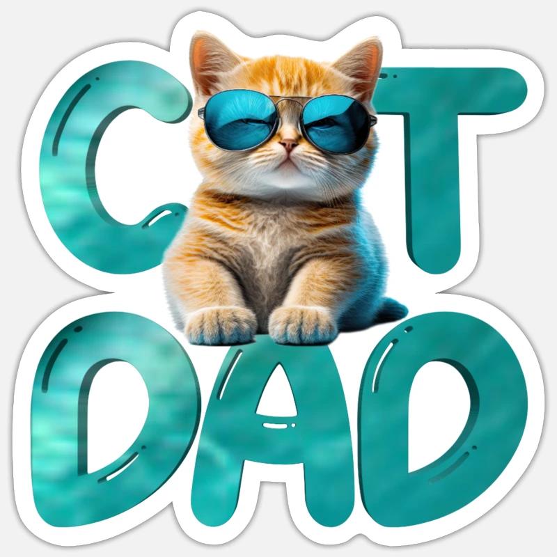 Papa chat - Sticker taille S (10 x 10 cm) - blanc mat