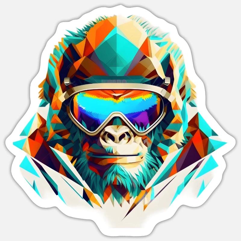Skieur gorille cool - Sticker taille S (10 x 10 cm) - blanc mat