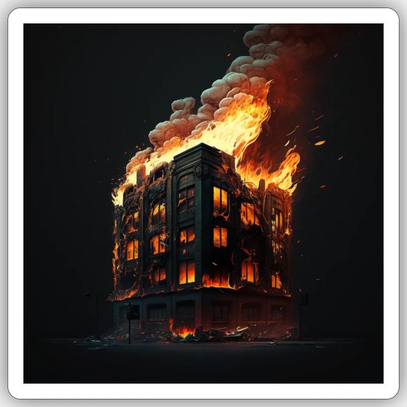 Incendie de bâtiment - Sticker taille S (10 x 10 cm) - blanc mat