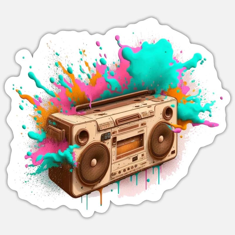 Retro-Stereo-Explosion - Sticker Größe S (10 x 10 cm) - Mattweiß