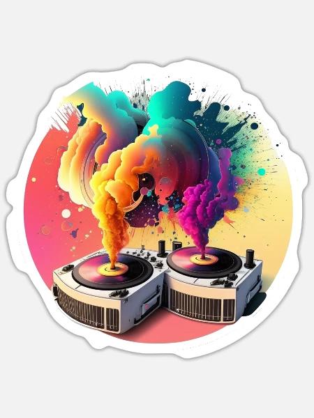 Plattenspieler DJ Magic Smoke - Sticker Größe S (10 x 10 cm) - Mattweiß