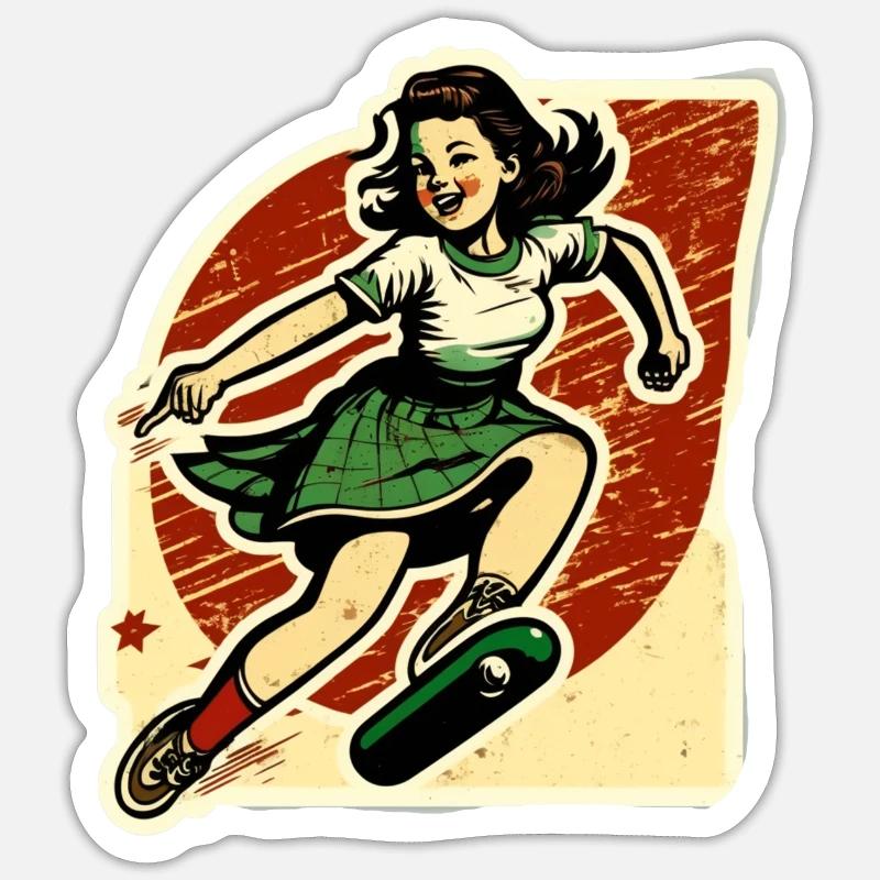 Skater-Mädchen - Sticker Größe S (10 x 10 cm) - Mattweiß