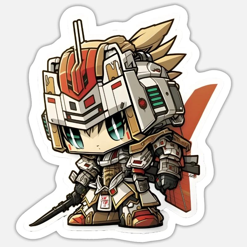 Robot Samouraï Chibi - Sticker taille S (10 x 10 cm) - blanc mat