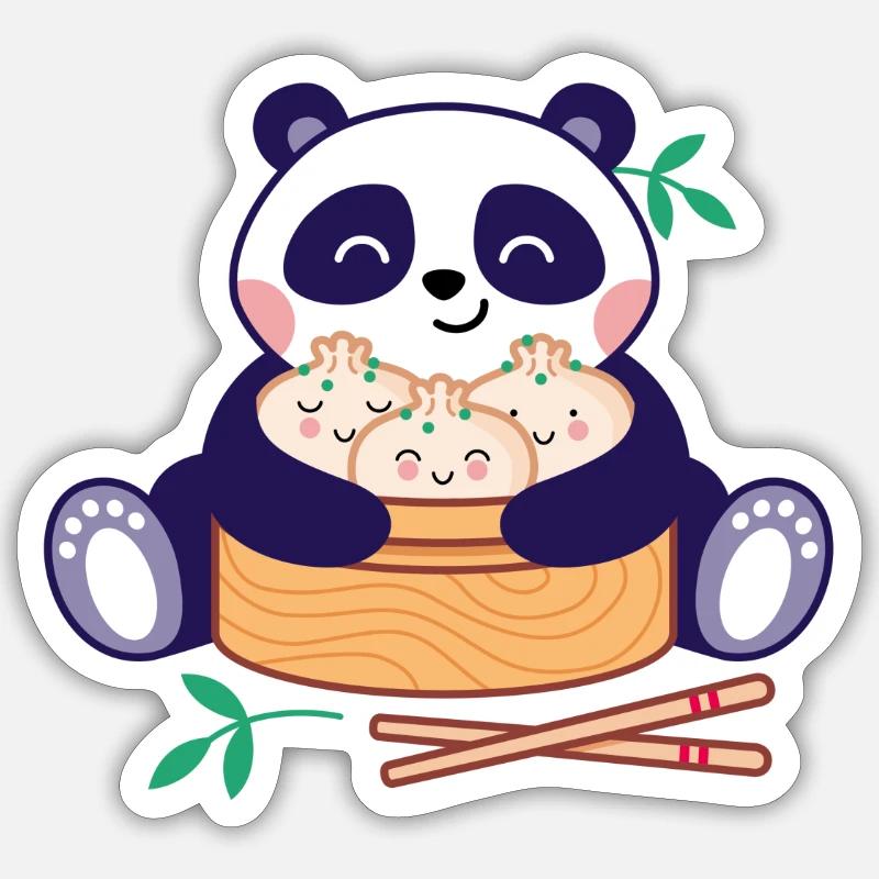 Panda mit Dim Sum - Sticker Größe S (10 x 10 cm) - Mattweiß