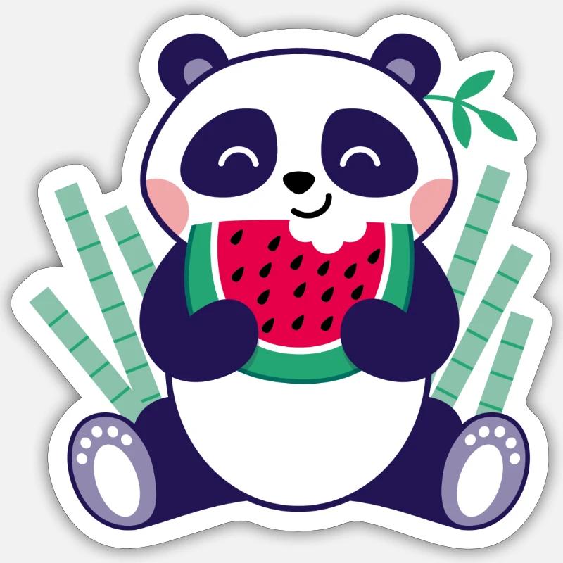 Panda mit Wassermelone - Sticker Größe S (10 x 10 cm) - Mattweiß