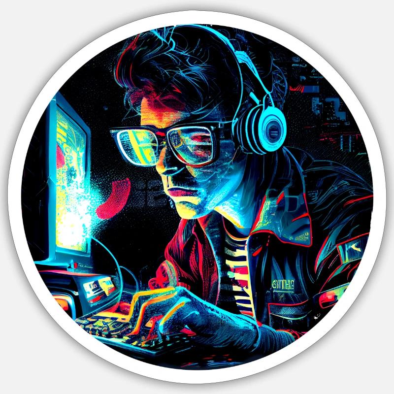 Futuristischer 80er Retro Trash PC Nerd - Sticker Größe S (10 x 10 cm) - Mattweiß