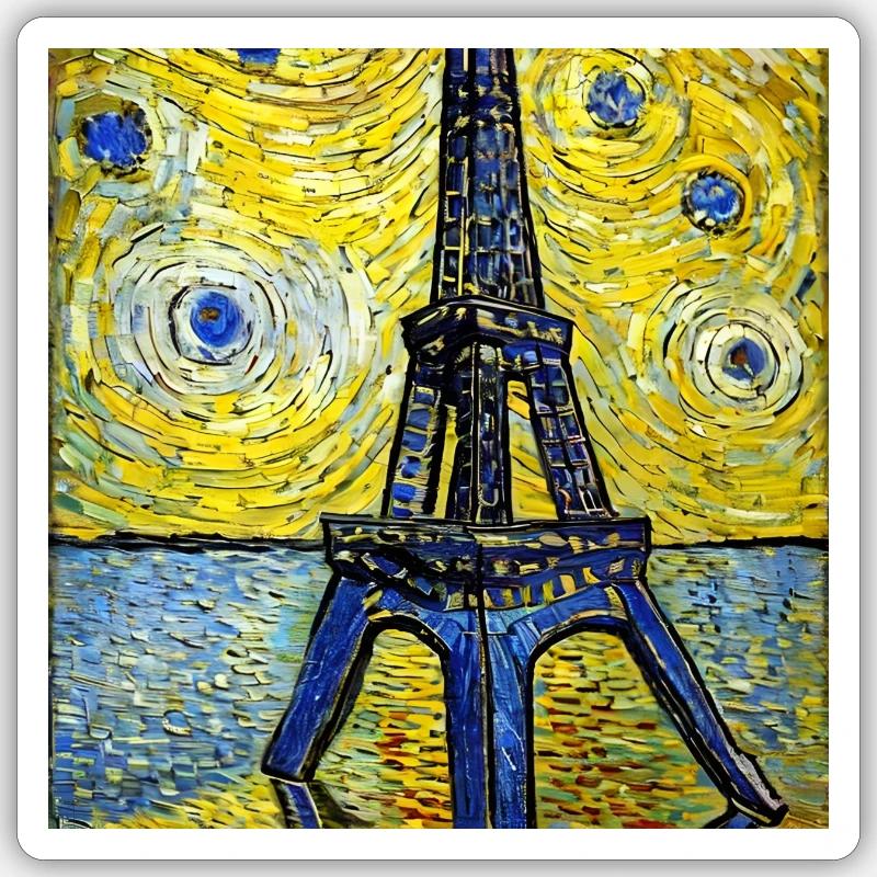Paris Eiffelturm van gogh - Sticker Größe S (10 x 10 cm) - Mattweiß