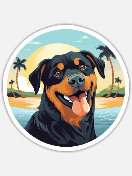 Rottweiler Hund am Strand - Sticker Größe S (10 x 10 cm) - Mattweiß