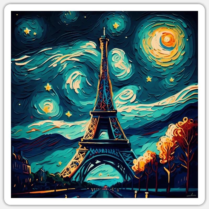 Nuit étoilée à Paris - Sticker taille S (10 x 10 cm) - blanc mat