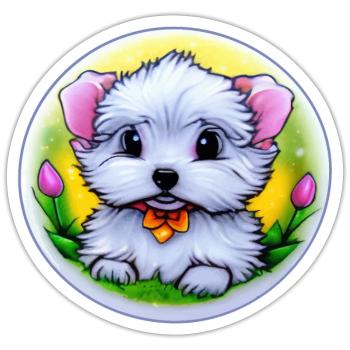 Hund Welpe - Sticker Größe S (10 x 10 cm) - Mattweiß - Vorne