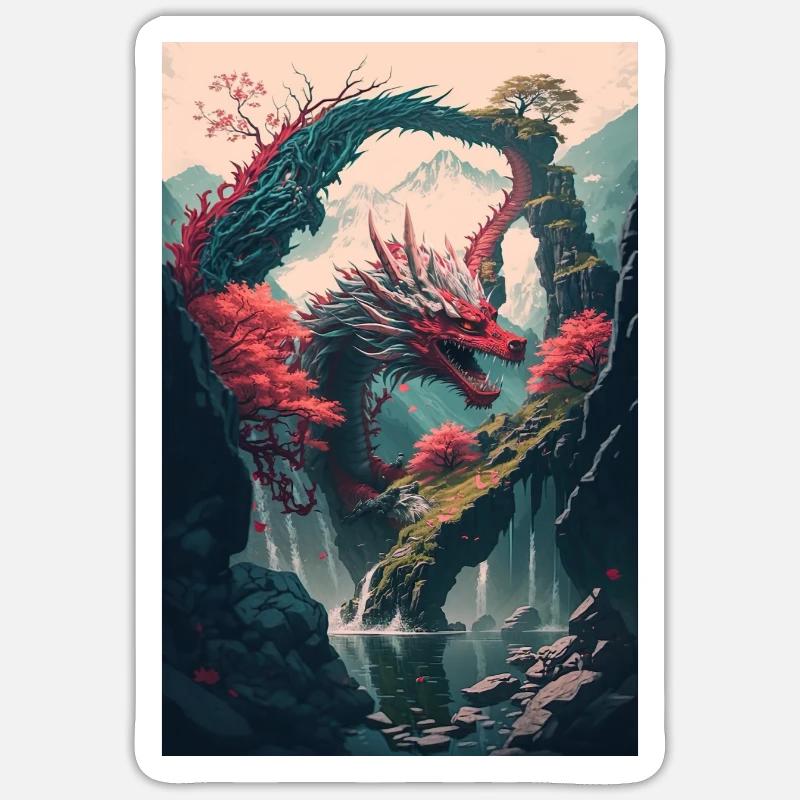 Dragon Rouge - Sticker taille S (10 x 10 cm) - blanc mat