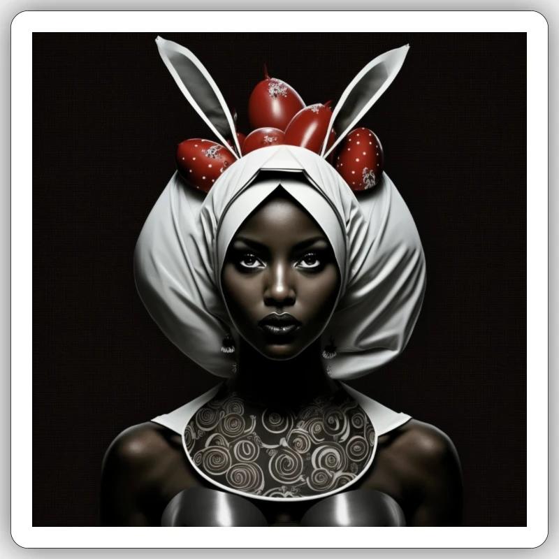 black women WHITE RABBIT HIDES EASTER EGGS Sticker size S (10 x 10 cm)