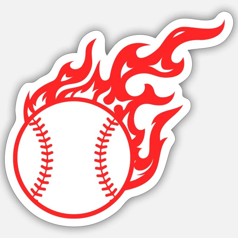 Baseball On Fire rot - Sticker Größe S (10 x 10 cm) - Mattweiß