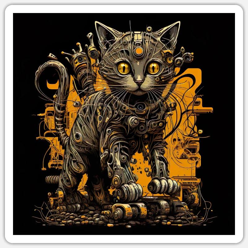 Goldene Roboter-Katze süß spielend Android Sticker Größe S (10 x 10 cm)