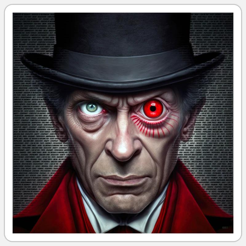 Visage double œil rouge vert- Conspircay - Sticker taille S (10 x 10 cm) - blanc mat