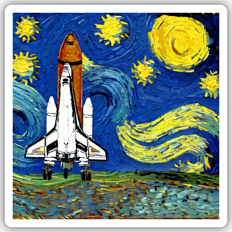 navette spatiale van gogh - Sticker taille S (10 x 10 cm) - blanc mat