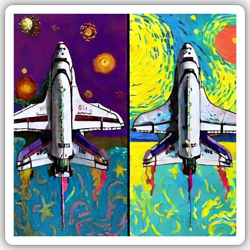 Space Shuttle Van Gogh - Sticker size S (10 x 10 cm) - white matte