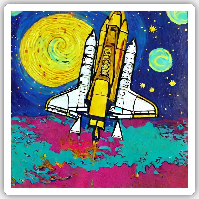 Space Shuttle Van Gogh - Sticker size S (10 x 10 cm) - white matte