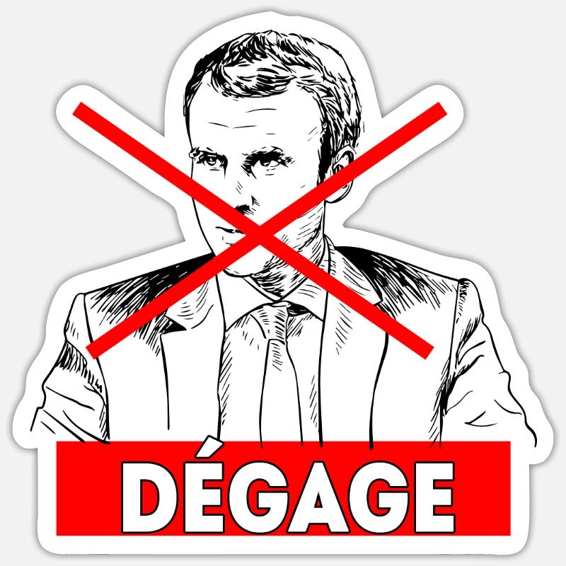 Macron dégage - Sticker taille S (10 x 10 cm) - blanc mat