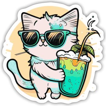The coolest cat on the beach - Sticker size S (10 x 10 cm) - white matte - Front