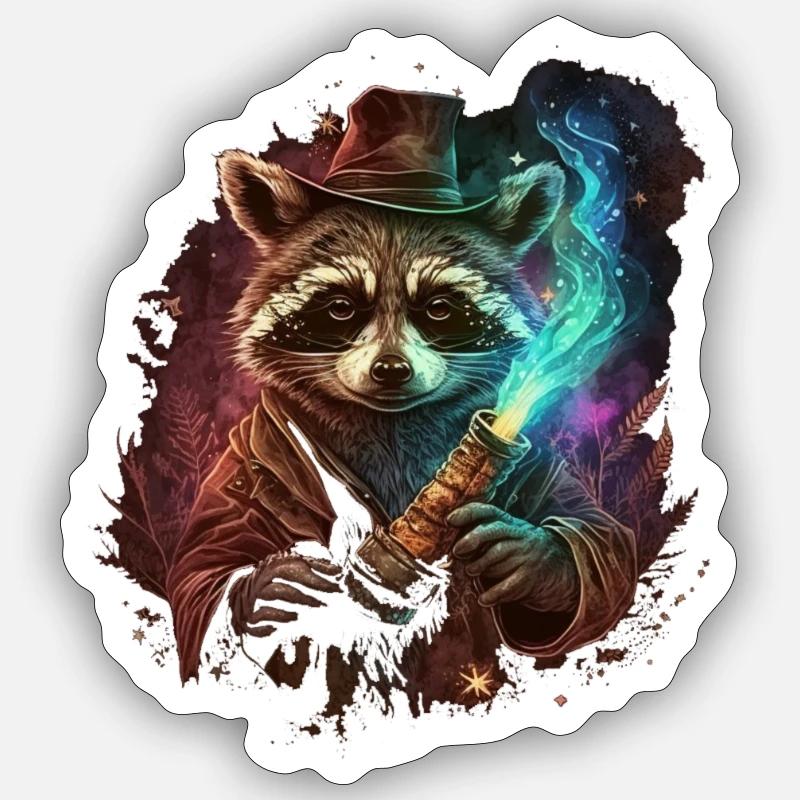 Fantasy Wizard Racoon - Sticker size S (10 x 10 cm) - white matte