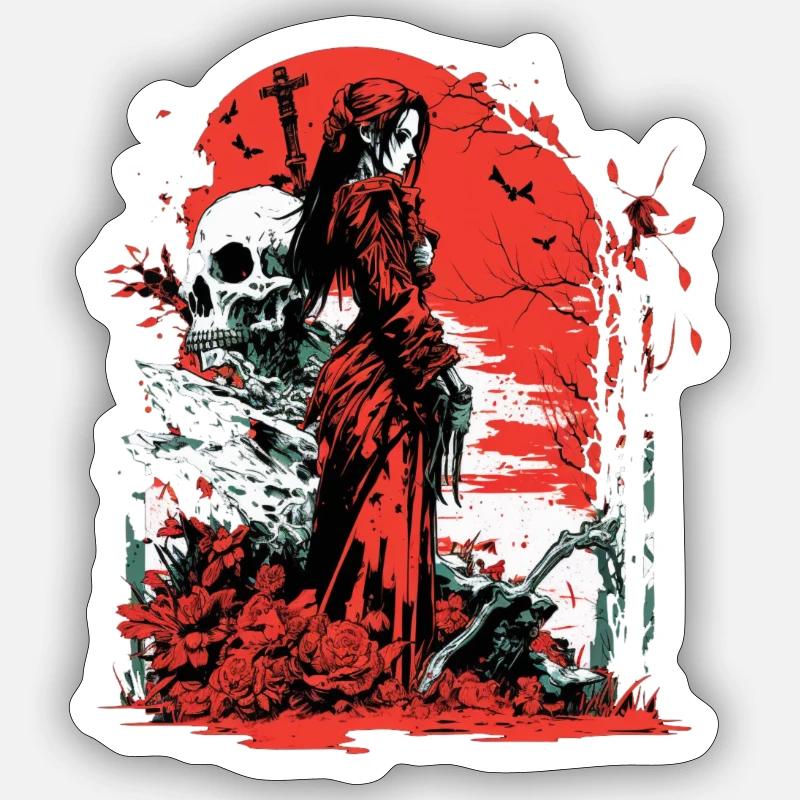 Sorcière rouge - Sticker taille S (10 x 10 cm) - blanc mat