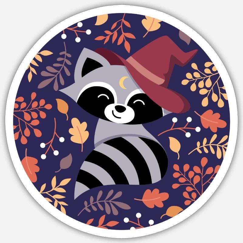 Raccoon with autumn pattern - Sticker size S (10 x 10 cm) - white matte