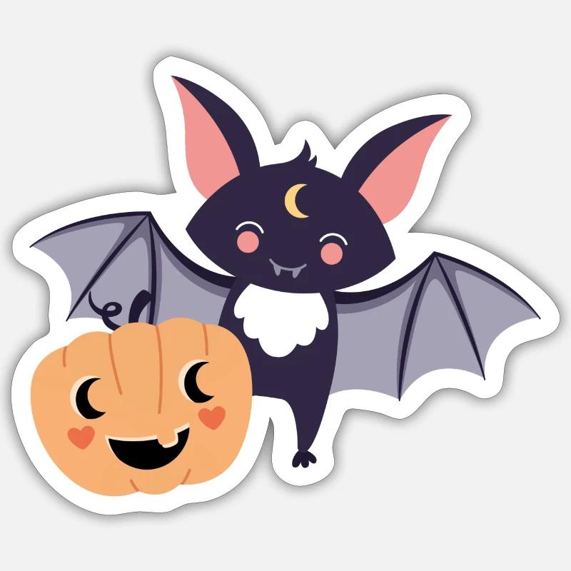 Bat with pumpkin - Sticker size S (10 x 10 cm) - white matte