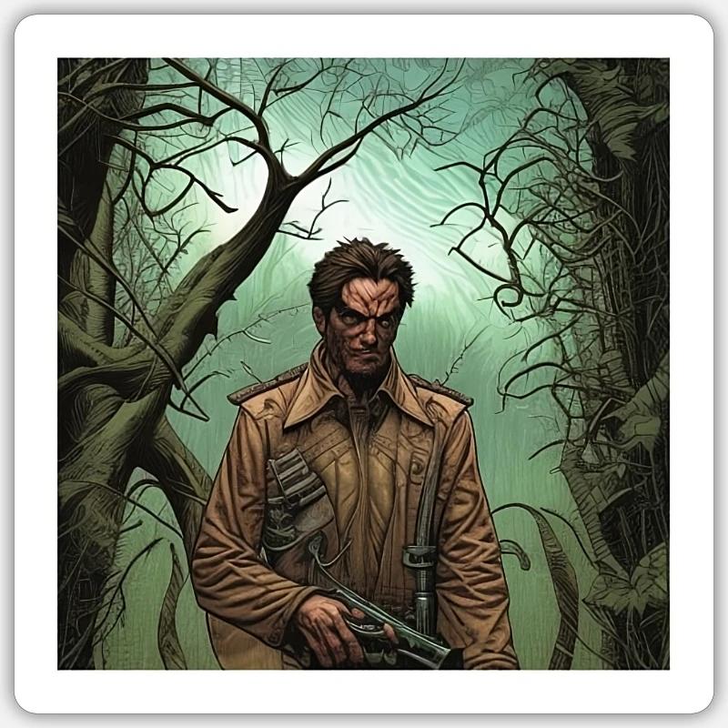 Ein Kopfgeldjäger im Wald Sticker Größe S (10 x 10 cm)