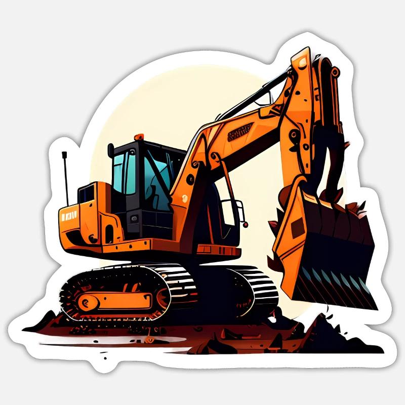 Bagger| Schaufelbagger | Retro - Sticker Größe S (10 x 10 cm) - Mattweiß