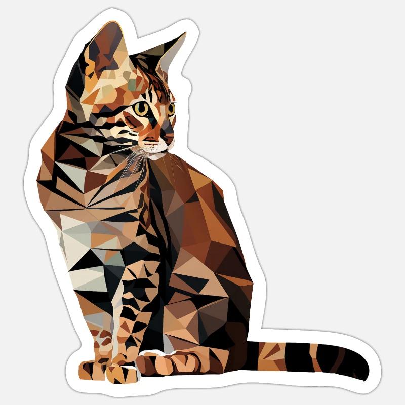 Chat du Bengale dans le style polygonal - Géométrique - Sticker taille S (10 x 10 cm) - blanc mat