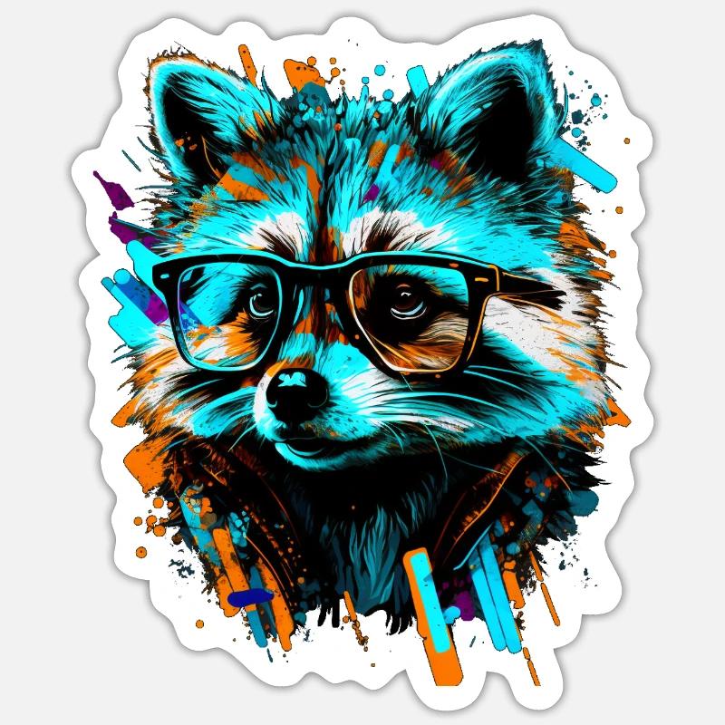 Raton laveur intellectuel à l’aquarelle - Sticker taille S (10 x 10 cm) - blanc mat