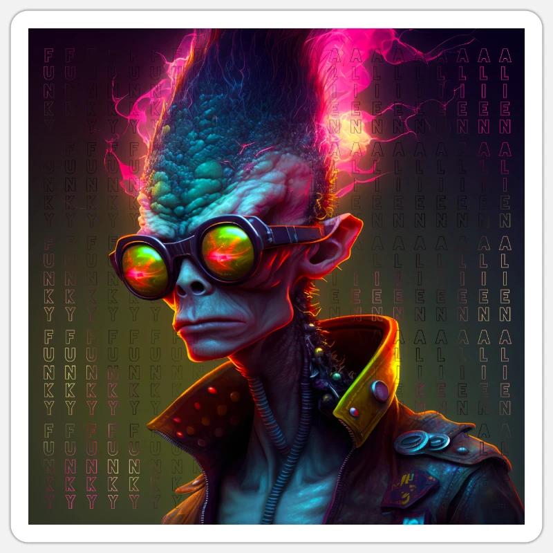 Funky alien 01 - Sticker Größe S (10 x 10 cm) - Mattweiß
