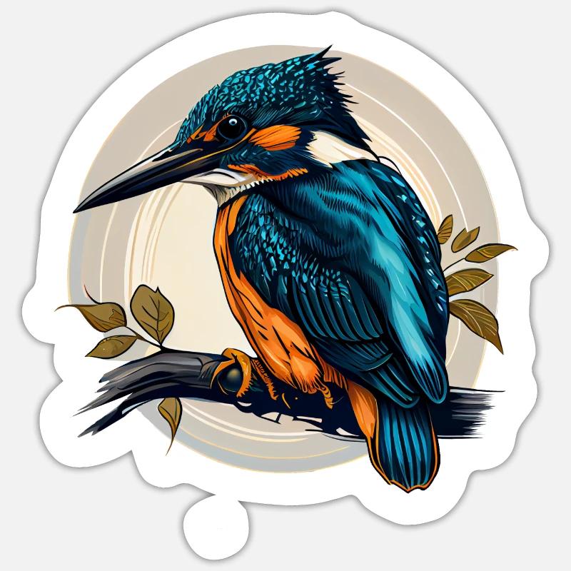 Comic / cartoon Eisvogel sitzt auf einem Ast - Sticker Größe S (10 x 10 cm) - Mattweiß