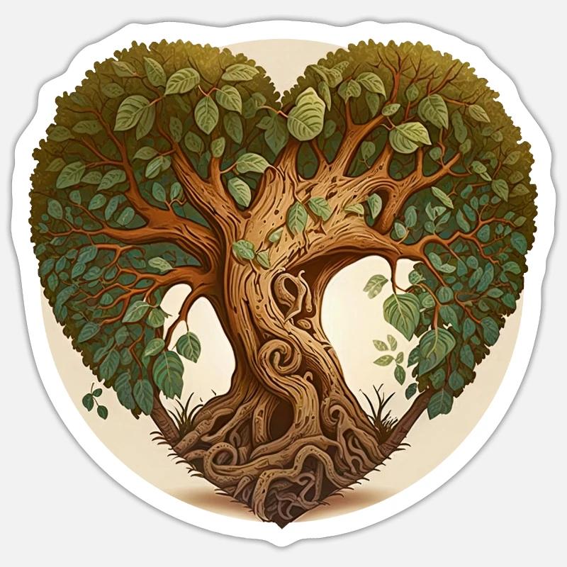 Tree in a heart shape, heart tree with background Sticker size S (10 x 10 cm)