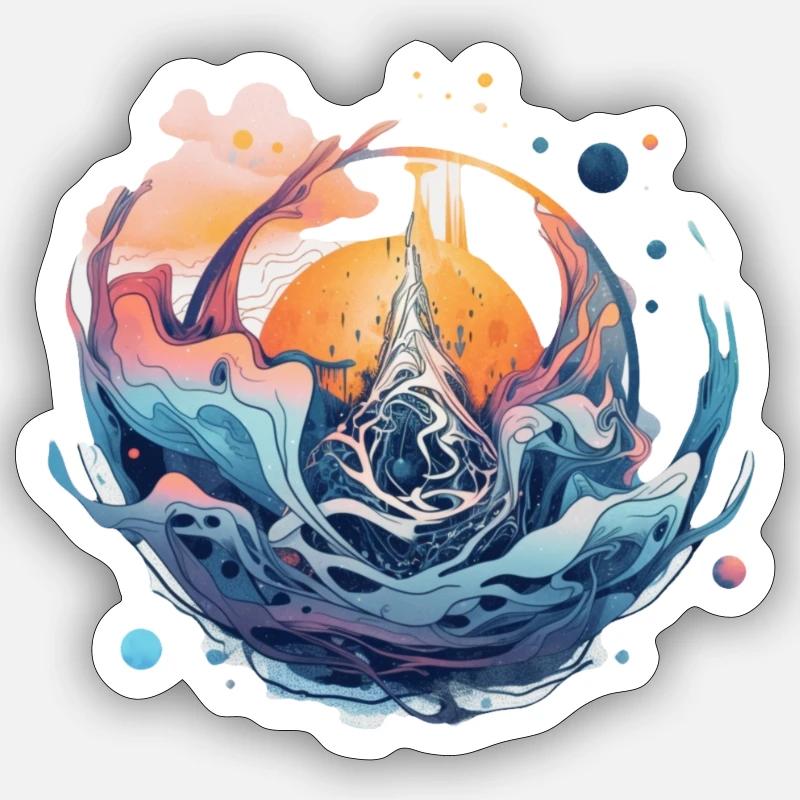 Abstract Waterflow Sun - Sticker size S (10 x 10 cm) - white matte