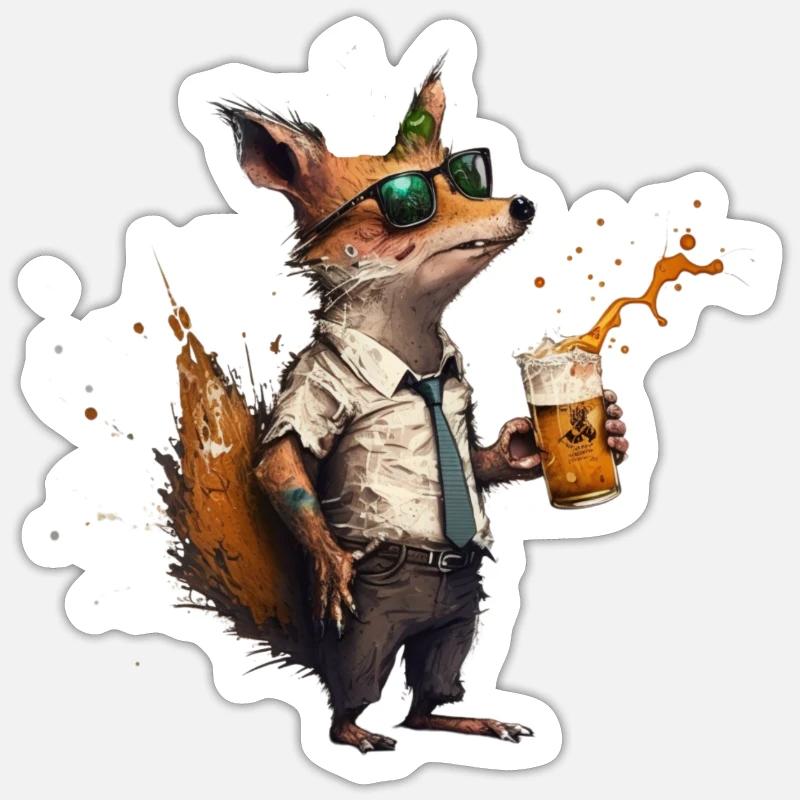 Casual fox with beer - Sticker size S (10 x 10 cm) - white matte