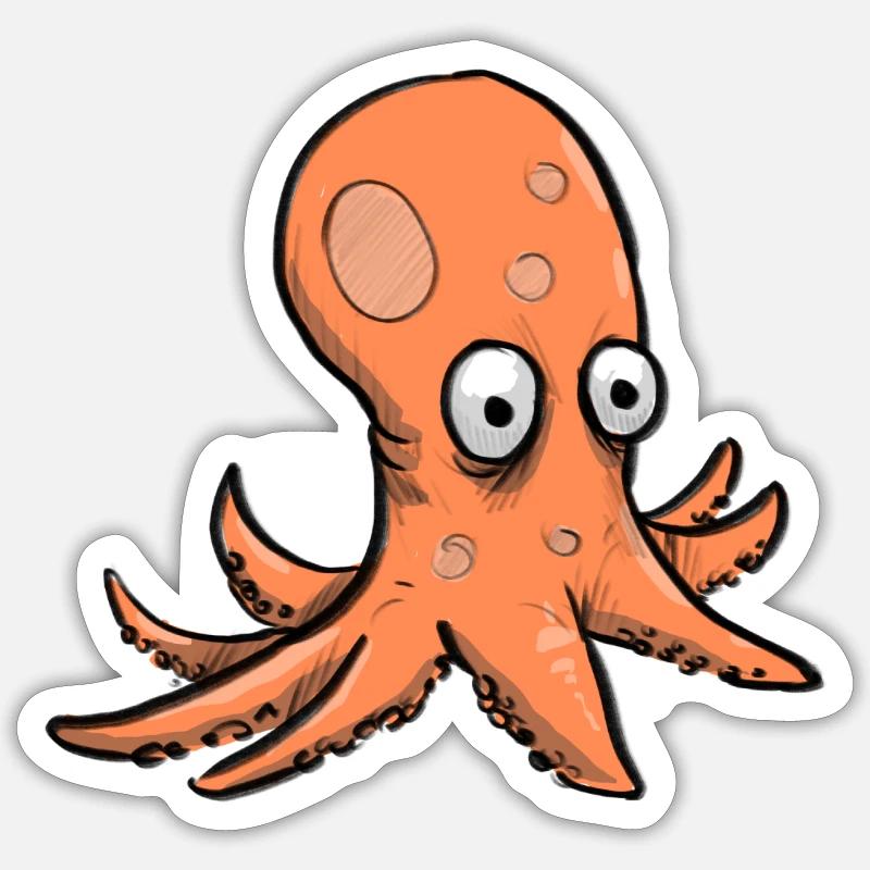 Dessin animé Octopus - Sticker taille S (10 x 10 cm) - blanc mat