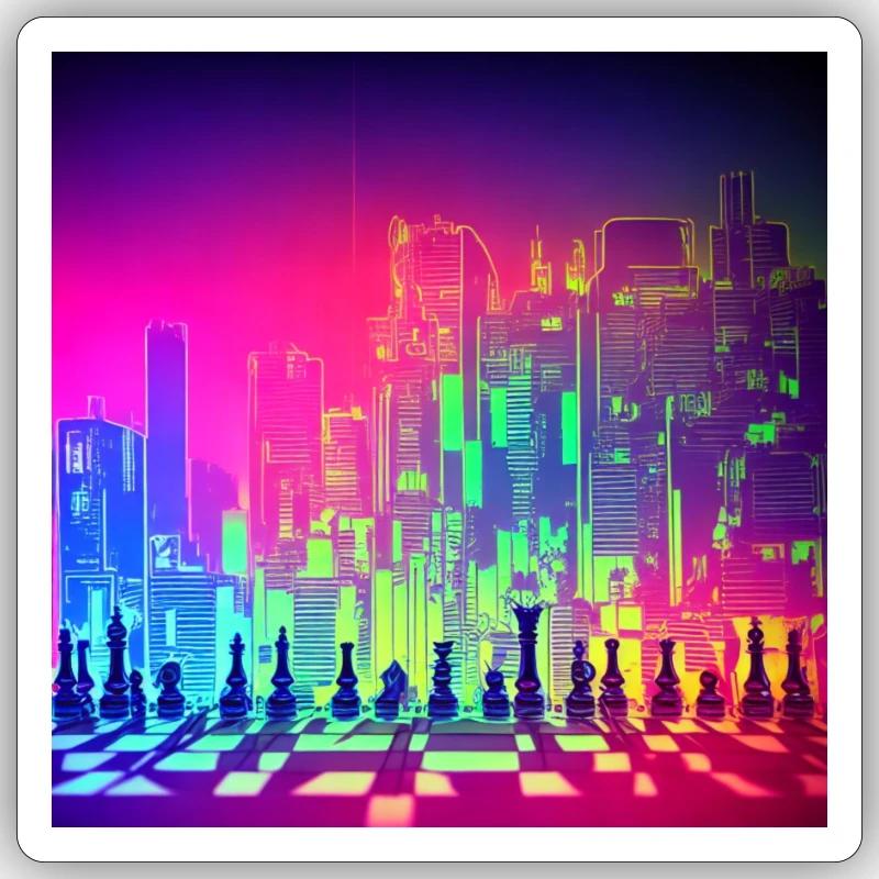 Échecs au néon - Sticker taille S (10 x 10 cm) - blanc mat