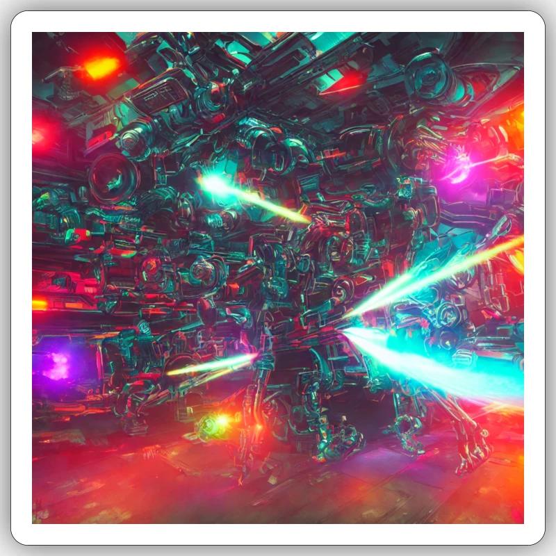 Neon Spaceship - Sticker Größe S (10 x 10 cm) - Mattweiß