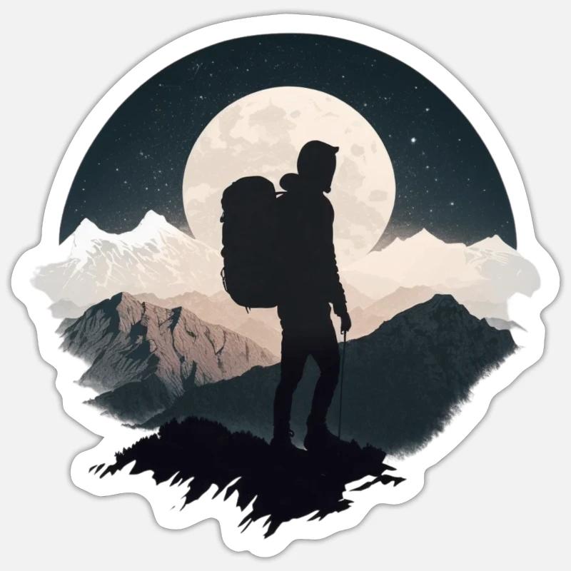 Backpacker im Mondschein, Wanderung - Sticker Größe S (10 x 10 cm) - Mattweiß