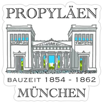 München Propyläen, Bayern - Sticker Größe S (10 x 10 cm) - Mattweiß - Vorne