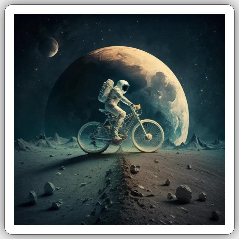 Biker on the moon - Sticker Größe S (10 x 10 cm) - Mattweiß