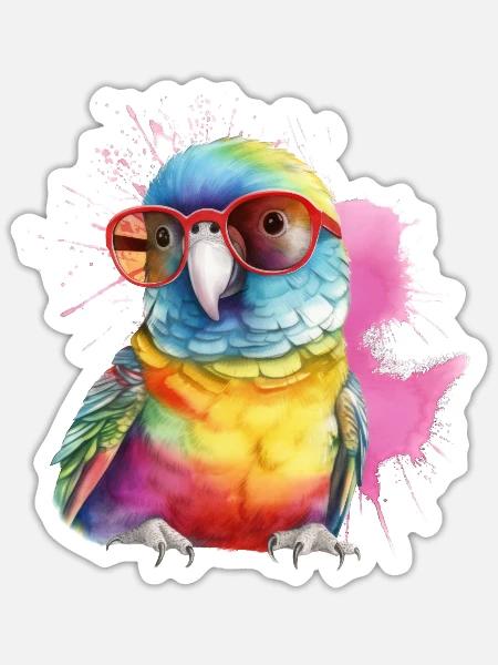 Bunter cooler Papagei mit Brille - Sticker Größe S (10 x 10 cm) - Mattweiß