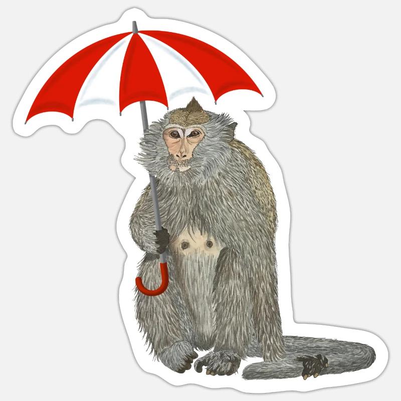 Affe Regenschirm - Sticker Größe S (10 x 10 cm) - Mattweiß
