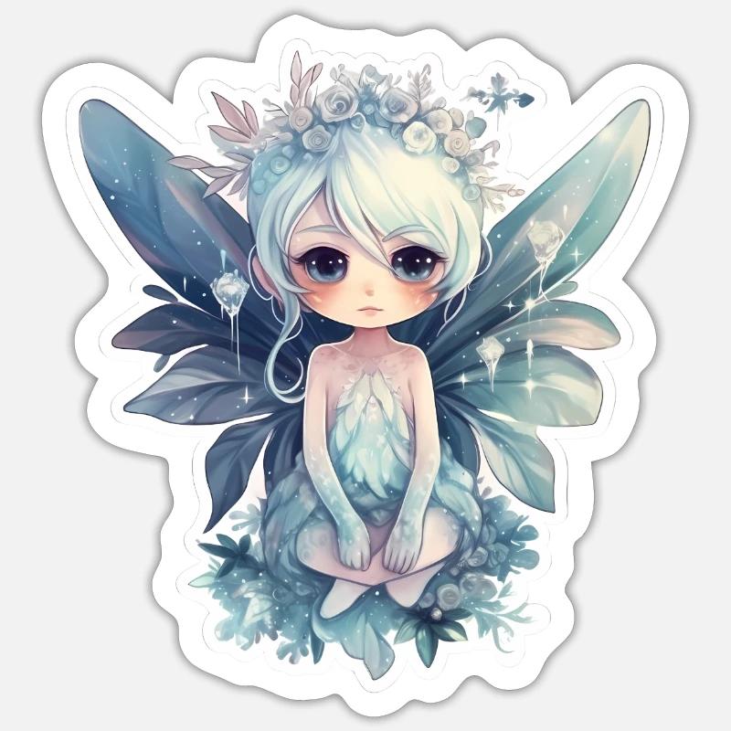 Kleine Eisfee mit Blumenbkrone - Sticker Größe S (10 x 10 cm) - Mattweiß