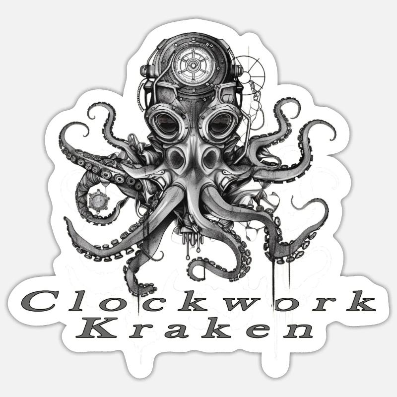 Clockwork Kraken - Sticker Größe S (10 x 10 cm) - Mattweiß