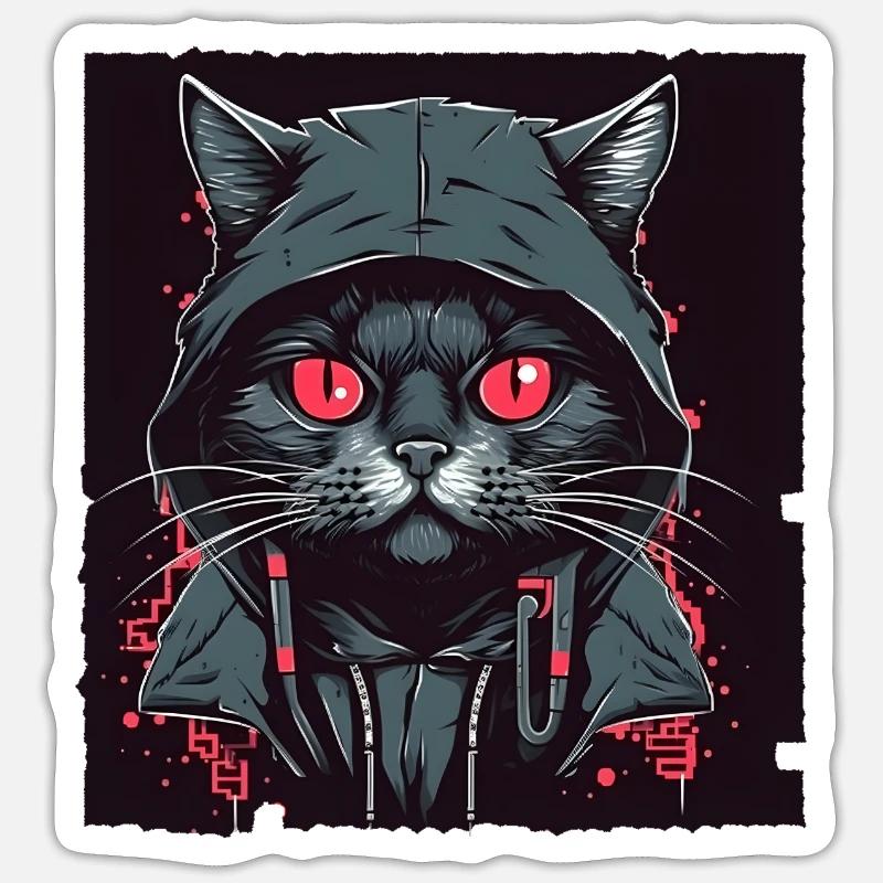 Hacker cat - Sticker size S (10 x 10 cm) - white matte